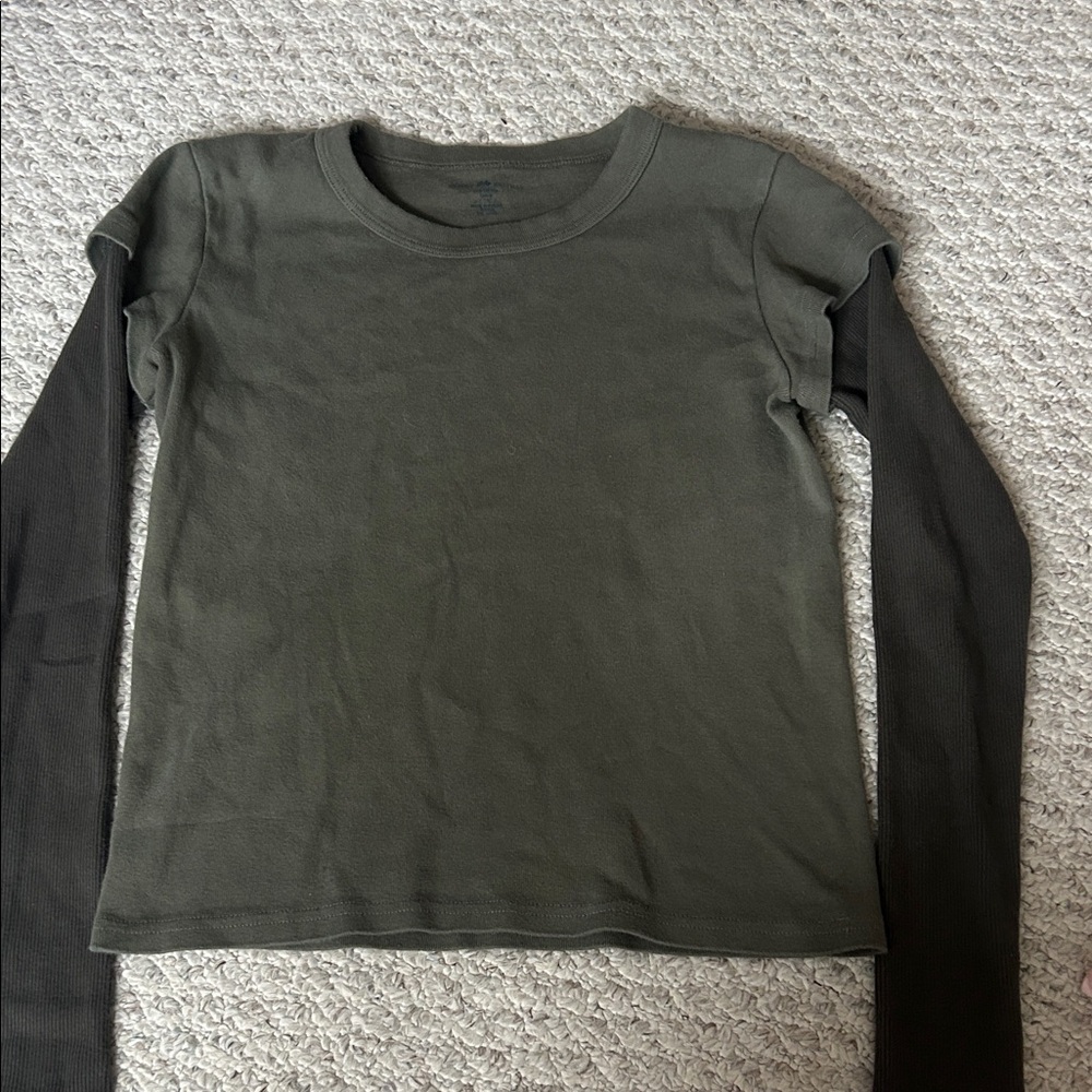 Brandy Melville Olive Green & Black Layered Long Sleeve Tee